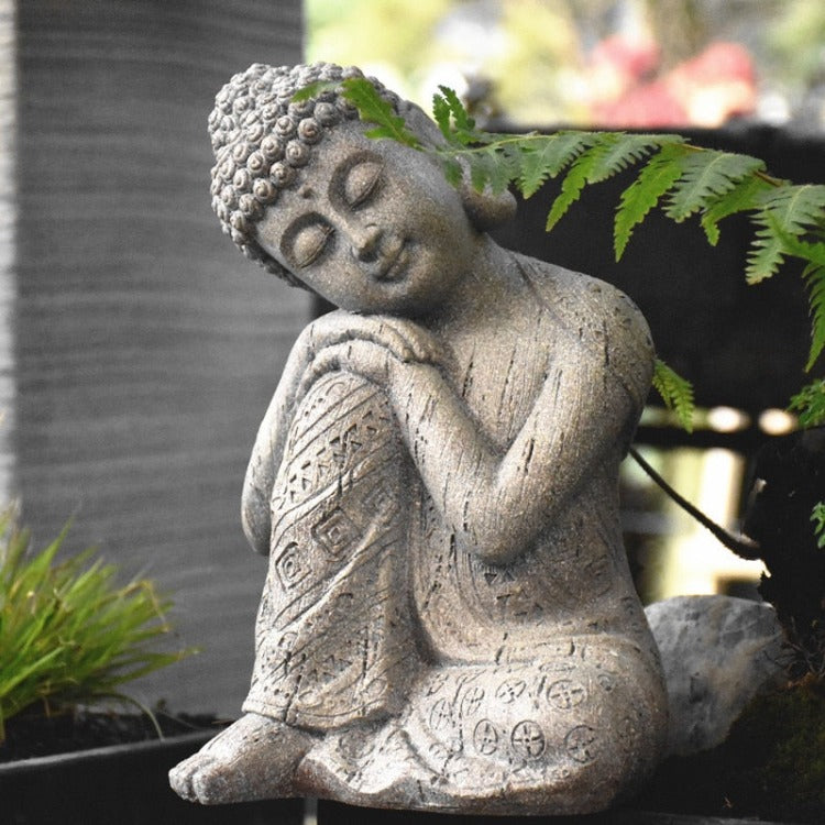 Statue jardin Bouddha assis en fibre de verre position offrande 105 cm blanc