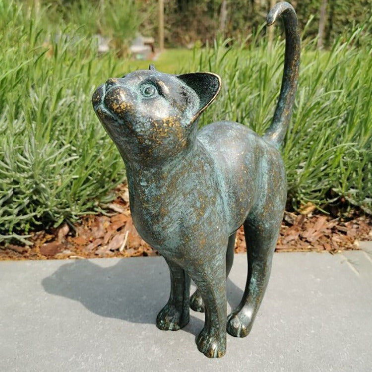 Bronze Extérieur Intempéries Chat Souris Sculpture Jardin Stump