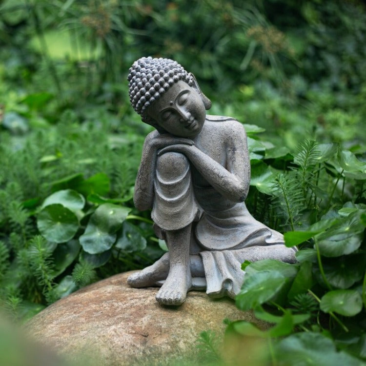 Statue de bouddha décoration extérieure de jardin en résine coloris gris