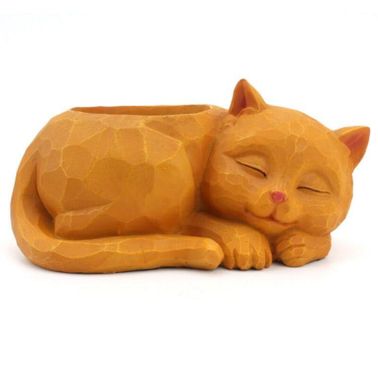Statue chat design orange en céramique pour une déco unique