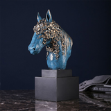 Statue Cheval Fleurs bleu